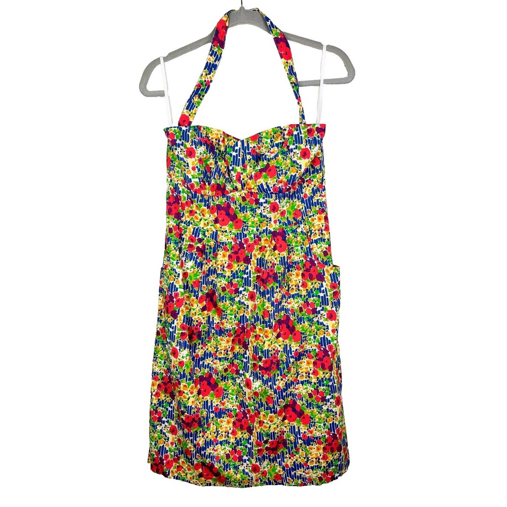 Girls From Savoy Anthropologie Colorful Floral Dress Removable Halter Strap 10